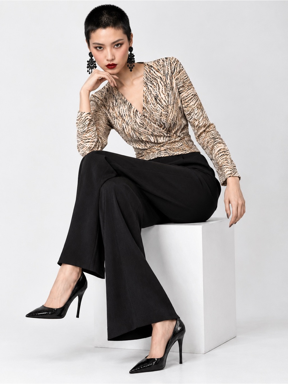 H&M V-neck Animal Print Blouse - Size XS